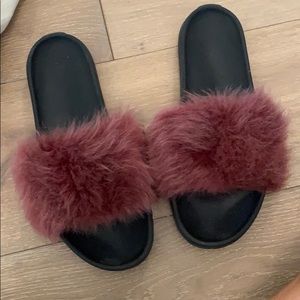UGG maroon fury slides